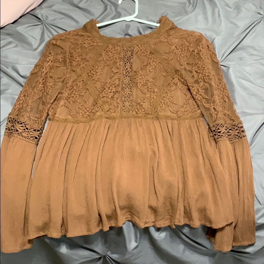 american eagle brown lace long sleeve top